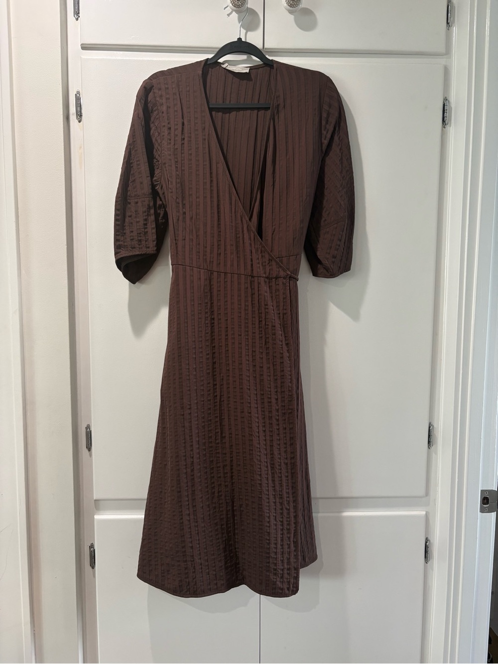 Brookstone Brown Textured Wrap Midi Dress
